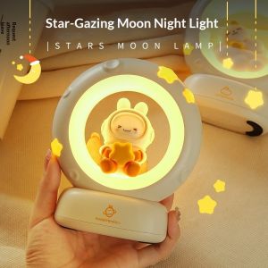 LEBI Creative Star and Moon Night Light with Cute Rabbit Design Perfect Gift for Girls Soft Glow Ambience Lamp