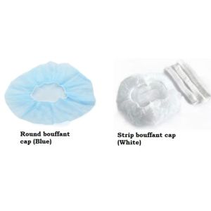 Bouffant Cap/Hair Net 100 Pcs - Blue Round Cap White Strip Cap