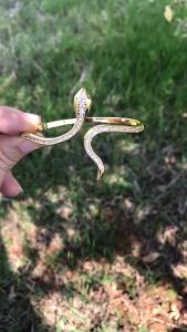 High Quality 18K Gold Plated Copper Metal CZ Cubic Zirconia Animal Snake Bangles Cuff Bracelets For Women Men Punk Style