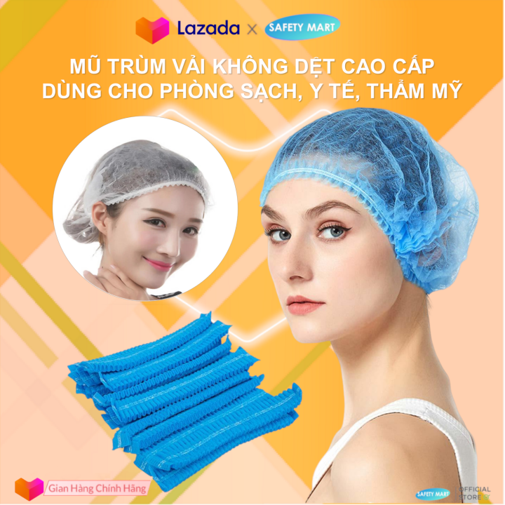 [BÁN SỈ] Combo 500 Mũ trùm đầu bọc tóc con sâu bảo hộ lao động, nón trùm đầu con sâu vải không dệt chống tĩnh điện ESD SafeMall, dùng trong phòng sạch, săm, thẩm mỹ, sản xuất, y tế - Hàng Chính Hãng Safety Mart Official