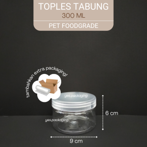 [300ML] TOPLES TABUNG Silinder Toples Jar Plastik Bening Transparan Cookies Kue Kering