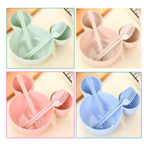 rainbow Mangkok Wheat Straw Bowl Set Sendok Garpu Sumpit Mangkuk Makan Anak Karakter Miki 20cm Murah