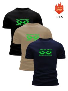 3 Pack T-Shirt Mens 100% Cotton Graphic Printed Tees Funny Summer Blouse Casual Breathable Cool Luxury High Quality Clothing