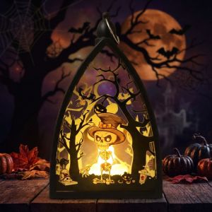 Halloween Portable Lantern with Electronic Candle led Festive lanterns Halloween decorations props ambient lighting and ornaments