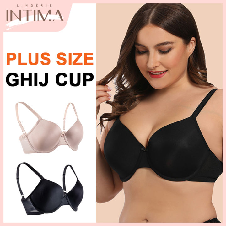 INTIMA Plus Size Bra for Women Push up Full-cup Super Large Chest Big Bust  Fat Ladies Underwear Glossy Solid Color Underwire Lingerie Basic Bralette G  H I J Cup
