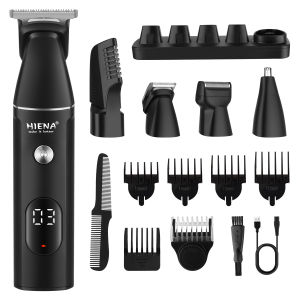 Hiena All-in-one mens body hair trimmer waterproof pubic groin and ball trimmer mens adjustable guide comb and 4 interchangeable trimming