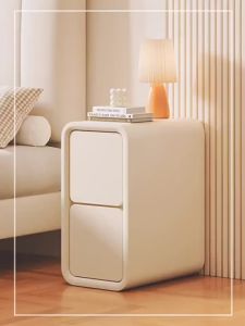 Cream style Bedside Table Side Cabinet Table Storage Bedroom Side with Drawer Locker Solid Wood Leather cover 床頭櫃 床头柜