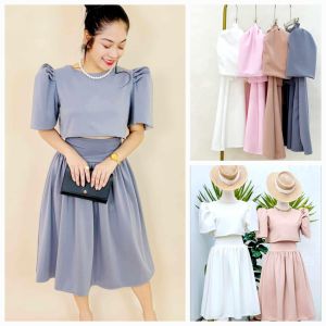 joselle Casual Office Formal Filipianiana Graduation Wedding Anniversary Puff Short Sleeves Top and Hip Skirt fits up to large classy and elegant timeless classic timeless piece casual office or party classic piece super kapal ng tela hindi kayo mag