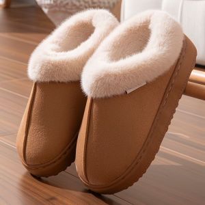 Free Shipping New Plush Cotton Slippers For Women Winter Indoor Home Warm Fleece-Lined Non-Slip With Heel Support Suitable For Outdoor Wear Thick-Soled Slippers For Men Autumn And Winter