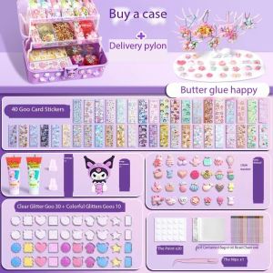 DREAMToy 264/303/323 PCS Mainan Anak DIY Cream Guka Set Gantungan Kunci Akrilik Set Stiker lem krim Kreatif Cream Gum Guka Kartun