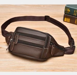 100% Genuine Leather Waist bag Cowhide Multi-functional mens bag chest bag