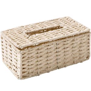 MMLUCK Rectangular Rattan Woven Tissue Box Japanese Style Hand Woven Napkin Box Simple Natural Storage Box Home