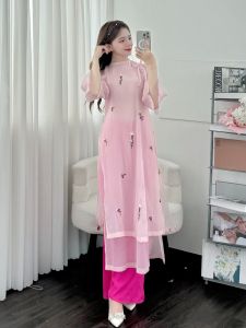 Set Bộ Áo Dài Ren Hoa Nổi Tay Loe Phối Váy Xòe Trẻ Trung Thùy Mị Cao Cấp BY2155
