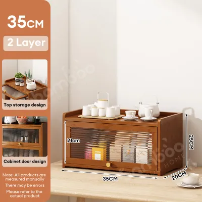 Bamboo Kitchen Cabinet Wood/Brown Desktop Storage Cabinet Acrylic Door Spice Cabinet 储物柜