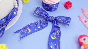 Hotop 1.5 Twinkle Twinkle Little Star Baby Shower Ribbon 10 Yards Moon and Star Baby Shower Decorations Gold and Blue Satin Ribbon for Wreath Crafts Cake Birthday Party Wedding Gift Wrapping