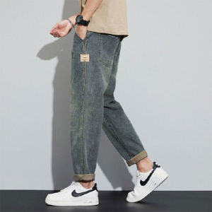 SINRANSINYA丨Quần jeans nam-Đồ jEAN mới đường phố Mỹ cậu bé bộ quần ống đứng dáng rộng chân yếm cỡ lỡn Quần Harem thường ngày phong cách đẹp trai