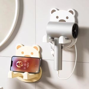 Cartoon White Bear Hair Dryer Stand Wall Mounted Hair Dryer Stand Mobile Phone Stand