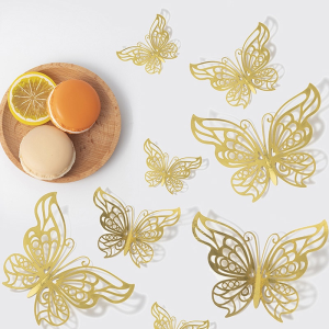12pcs Butterfly Balloon Stickers 3D Decorative Hollow Three-dimensional Butterfly Metal Texture Simulation Double-sided Decorative Butterfly
