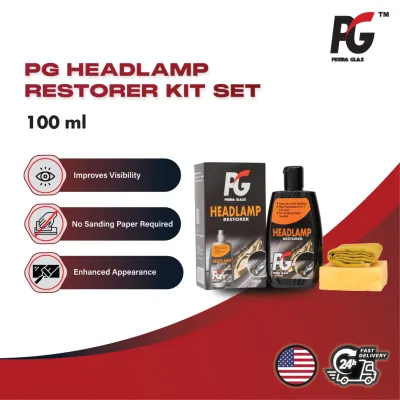 Perma Glass PG Headlamp Restorer Kit Set (100ml) | Clear Headlamp Solution with Anti-Yellowing Formula