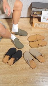 Slip On Shoes for Men Closed Toe Mules Clogs Adjustable Double Buckle Suede Like Cork Style Casual