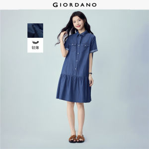 Giordano Women 100% cotton flounce hem denim midi dress Free Shipping 05466302