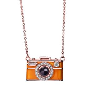 Multilingual Projection Camera Pendant Necklace 100 Languages Support Adjustable Chain Lightweight Copper Accessory