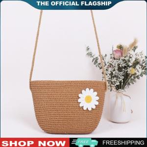 [HOSHIN]Unique Womens Crossbody Bag Featuring Straw Weave and Flower Embellishments with Zipper for Summer Travel