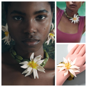 THANKSKY Vòng đeo tay Bộ trang sức hoa tre Chuỗi tay Thủ công Vòng Cổ Choker hoa lớn Tinh tế Cổ điển Khuyên tai hoa Kỳ nghỉ