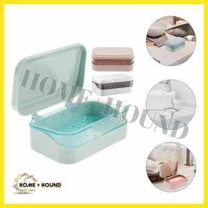 HOME+HOUND Elegant Rectangle Soap Dish with Lid Suction Cup Durable Material Water-Resistant Soap Holder for Bathroom