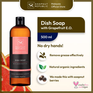 SOAPNUT REPUBLIC Dish Wash 500ml - Organic baby bottle cleanser gentle on skin safe for babies remove oil antibacteria plant based essential oils child-friendly family-friendly soapnut berries