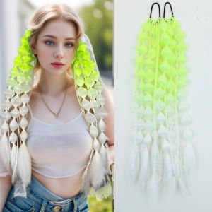 KMNITH Lightweight Colored Hair Extensions 20" with Hair Tie Ombre Crazy Hair Day Accessories Handmade Braided Kids Bubble Ponytail Extension