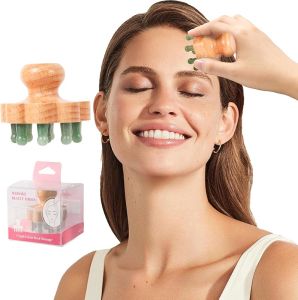 Natual Jade Massage Head with Wooden Hander Combfor Scalp Massager Head Ficial Body Acupressure Toolgua sha Scraping Relieve FatigueStress Relax Devicefor Hair Growth (Green)