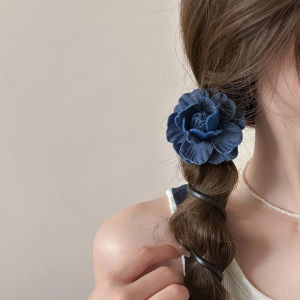 Hot Girls blue denim flower hairband ponytail hair accessories Telephone line hair rope