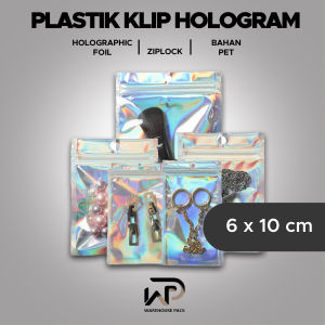 ( 10 Pcs ) Plastik Klip Hologram Flat 6 x 10 Cm  | Ziplock Hologram Foil | Plastik Klip Kemasan Hologram