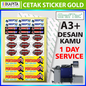 Cetak Stiker Graftac Gold A3+ Berkilau Murah DESAIN SENDIRI Sticker Gold Anti Air Stiker Custom Request Stiker