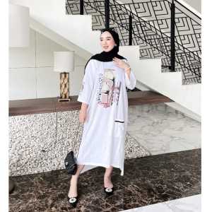 Trendy unik Long Tunik kombinasi sablon DTF print manual/ motif aplikasi terbaru populer / motif corak warna warni combi/ Long tunik muslim kekinian / Long tunik baru terlaris