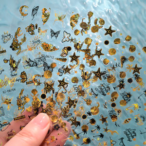 ZEEMIN 12Pcs Black Gold Ocean Seashell Starfish Nail Stickers 3D Bronzing Summer Marines Life Self Adhesive DIY Nail Art Decal Supplies