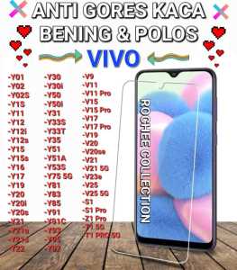 ANTI GORES KACA BENING FOR VIVO Y01Y02Y02SY1SY11Y12Y12SY15Y15SY16Y1719Y20Y20SY21Y21AY21SY22Y30Y30iY50Y50iY31Y33SY33TY51Y51AY53SY35Y75 5G. ANTI GORES KACA BENING PELINDUNG LAYAR. ANTI GORES KACA BENING POLOS UNTUK TIPE VIVO.