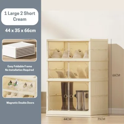 Easyhome.sg Foldable Shoe Box | No-Installation Shoe Rack | Shoe Storage Shelf | Home Organiser Cabinet