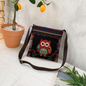 Canvas Tote Shoulder Bag The owl Printed  Nice Pattern Sling Beach Casual bag folk embroidery 2D50