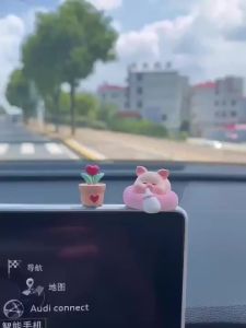 ACEKOGO Bowknot Sleeping Cat Dog Pig Model Decor Cute Car Mounted Ornaments Auto Interior Dashboard Accessories For Girls Gifts Car Accessories