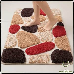 Water-absorbent Anti-slip Bath Mat Flocked Thickened Microfiber Bathroom Rug Carpet Bathroom Door Quick-drying Foot Mat