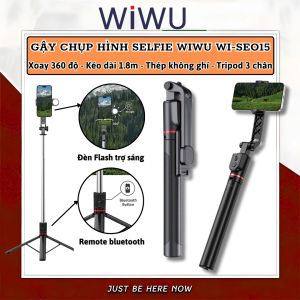 Gậy chụp ảnh selfie tự sướng kiêm tripod 4 chân kèm Flash trợ sáng hiệu WIWU Wi-SEO12 xoay 360 độ remote control bluetooth chụp hình từ xa gập gọn quay hình video selfie livestream cho iPhone 16 15 14 13 Oppo Vivo Huawei