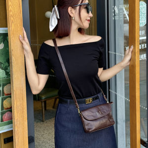 High-end original vintage textured genuine leather shoulder bag soft leather crossbody bag for women commuting top-layer vegetable-tanned cowhide bag