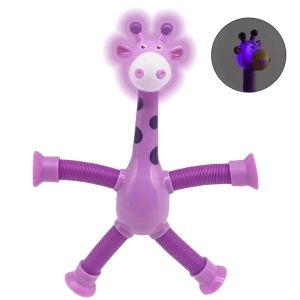 LED Luminous Suction Cup Giraffe Toy Telescopic Tube Cartoon Puzzle Decompression Toy Parent-child Interaction