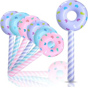 Civaner 6 Pcs Candyland Birthday Party Decoration Donut 33 Inch Lollipop Stick Inflatable Large Candy Float Donut Shape Balloon Christmas Tree Candy Themed Birthday Decoration for Kids(Classic Color)
