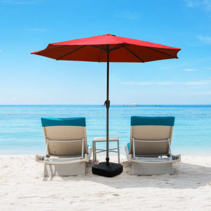 2.7M Outdoor Patio Umbrella With Stand Heavy Duty Garden Beach Parasol UV Protection Sunshade Waterproof Table Umbrella