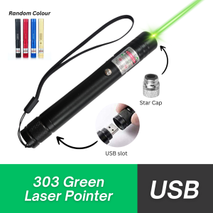 303 Green 5mw Presentation Pen High Power With Key USB Rechargeable Battery Long Range Compact Size