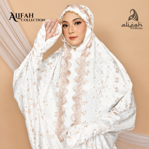 ALIFAH Mukena Terusan Dewasa Bahan Sutra Paris Prada premium Renda Mewah Jumbo Terbaru Full Bordir