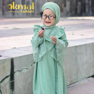 AKFAS - Gamis Anak Brokat Elegan dengan Lengan Flare dan Detail Renda - Akmal Fashion